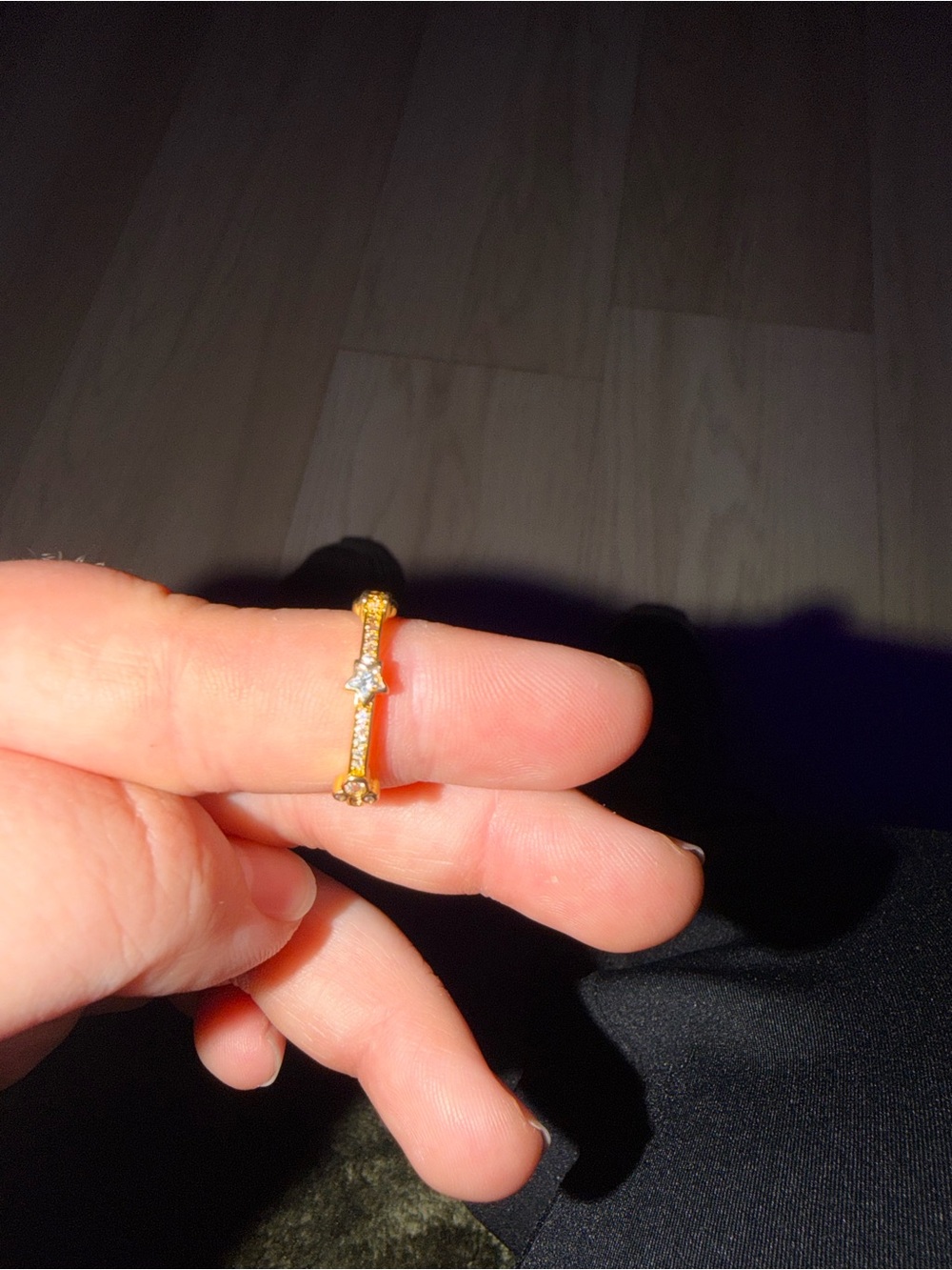 Pandora Gold Star Band Ring with Clear Stone